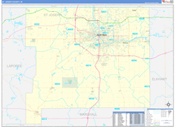 St. Joseph County, IN Wall Map Zip Code Basic Style 2024